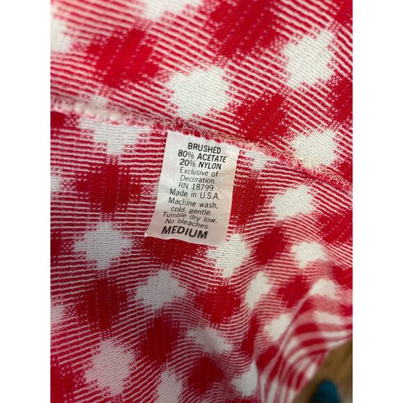 Vintage 1970s Homemade Clown Costume Red White Checked Green Pom Pom Small - Picture 10 of 10